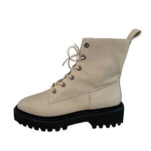 Madewell The Rayna Lace-Up Beige Leather Boots Women's Combat, Size 8.5 NWOB